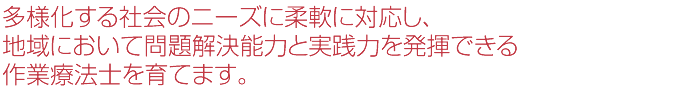 多様化する社会のニーズに柔軟に対応し、地域において問題解決能力と実践力を発揮できる作業療法士を育てます。
